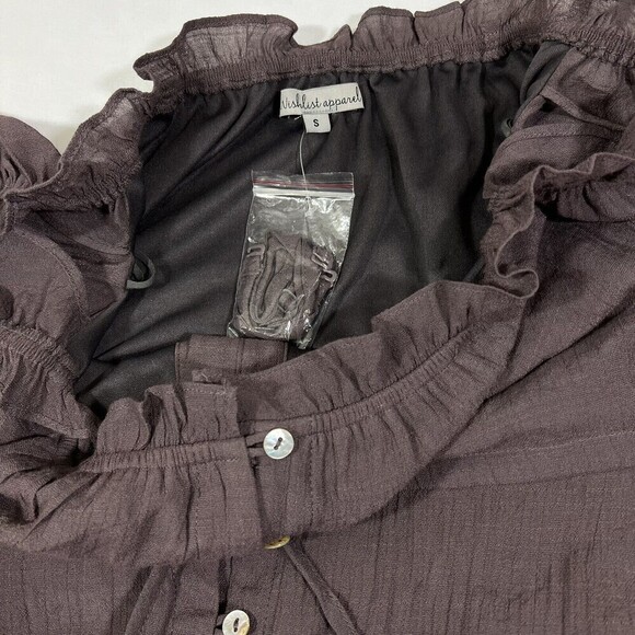 NWOT Wishlist Apparel Maxi Dress Off Shoulder Ruffle Dark Gray Brown‎ Size S - Picture 7 of 12